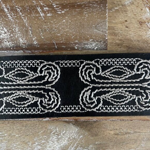 Coldwater Creek Womens Genuine Leather Belt Size L Black Embroidered Western Boh - Picture 8 of 11